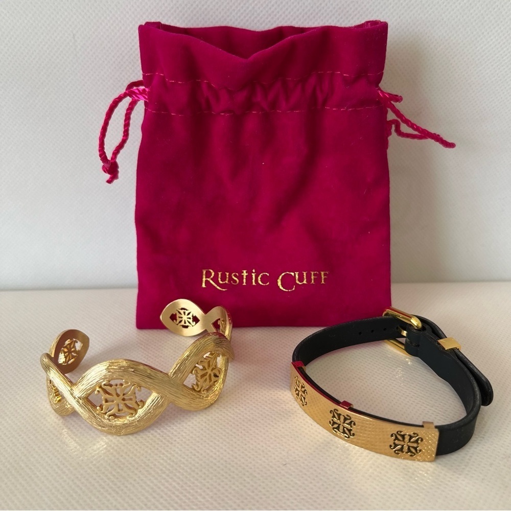 Rustic Cuff Gold Tone Bracelet Set of Two